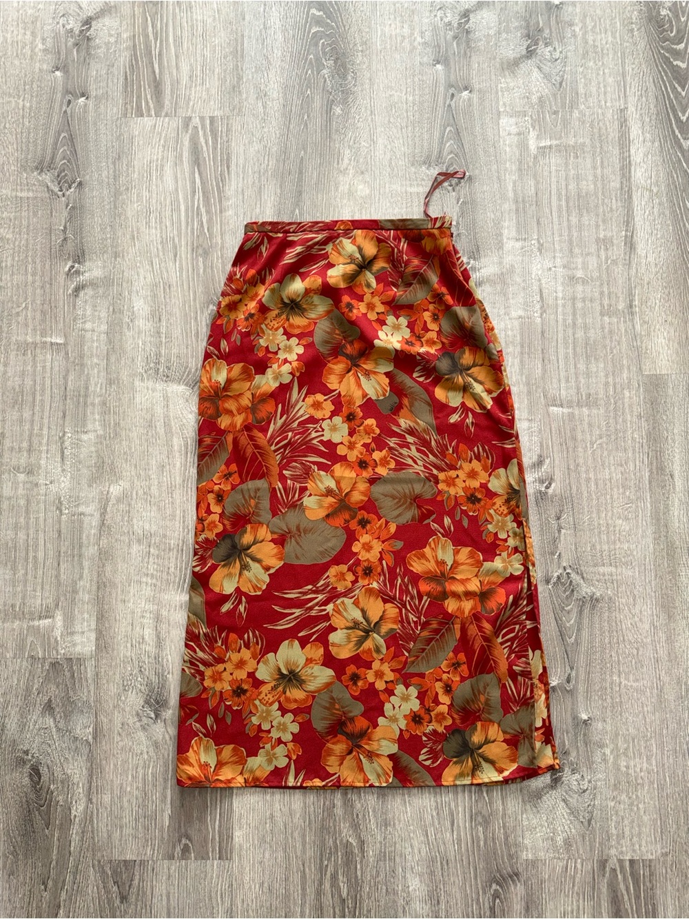 Vintage Red Tropical Floral Midi Skirt